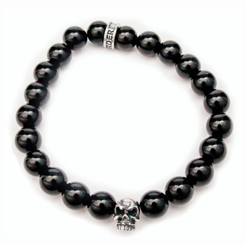 SMALL ONYX BEADS BRACELET w/ TINY SKULL