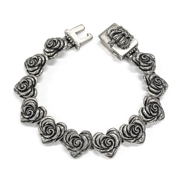 SMALL HEART ROSE LINKS BRACELET w/ PAVÉ CZ ON CENTER ROSE
