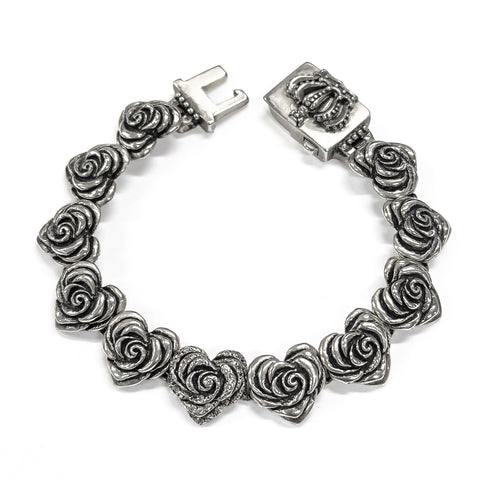 SMALL HEART ROSE LINKS BRACELET w/ PAVÉ CZ ON CENTER ROSE