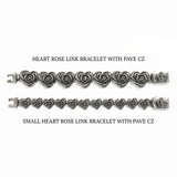 HEART ROSE LINKS BRACELET w/ PAVÉ CZ ON CENTER HEART