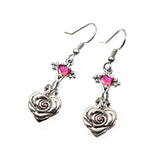 SMALL HEART ROSE FDL DROP EARRING w/ CZ