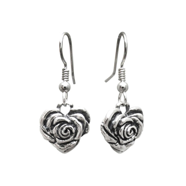 SMALL HEART ROSE EARRINGS w/ HOOK