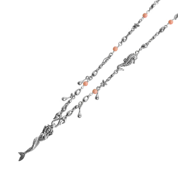 MERMAID NECKLACE w/ WATER DROPS, BEADS & SEAHORSE CHARM