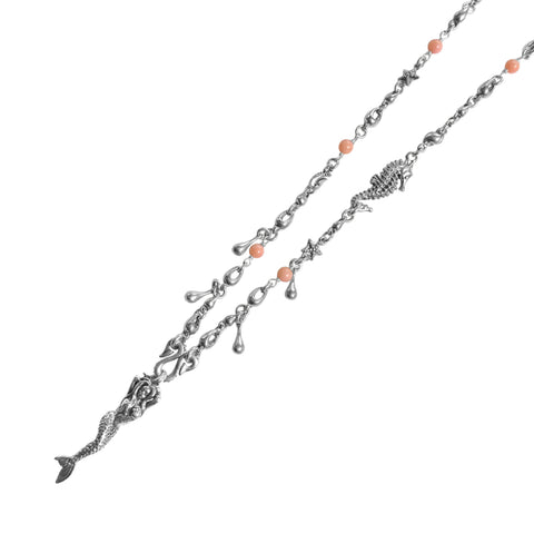 MERMAID NECKLACE w/ WATER DROPS, BEADS & SEAHORSE CHARM