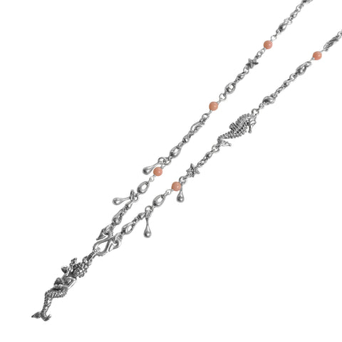 SEA CHERUB NECKLACE w/ WATER DROPS, BEADS & SEAHORSE CHARM
