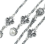 FLEUR-DE-LYS LARIAT w/ FILIGREE BALLS & PEARLS