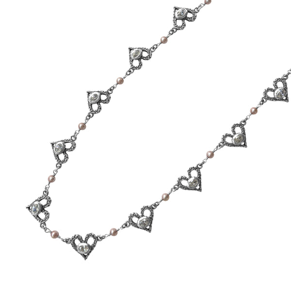 ETERNAL HEART NECKLACE w/ CZ & PEARLS