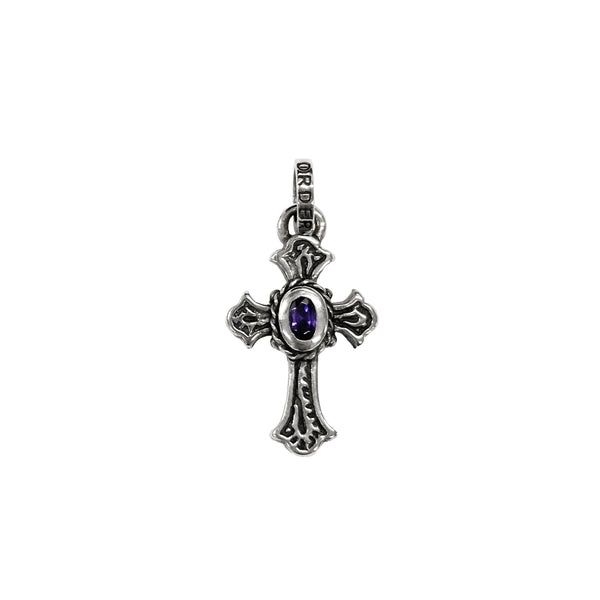 SMALL CARVED CROSS PENDANT w/ CZ