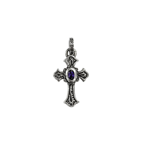 SMALL CARVED CROSS PENDANT w/ CZ