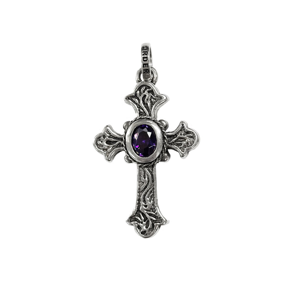 CARVED CROSS PENDANT w/ CZ