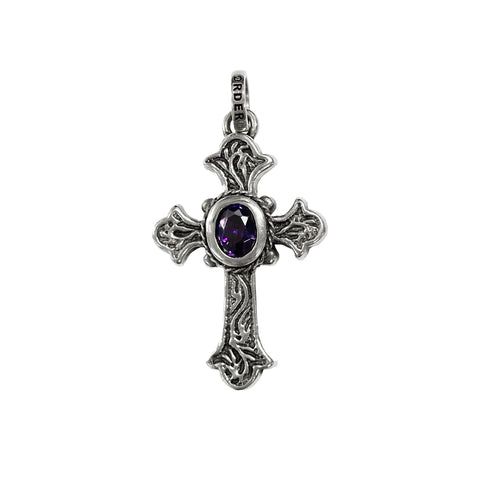 CARVED CROSS PENDANT w/ CZ
