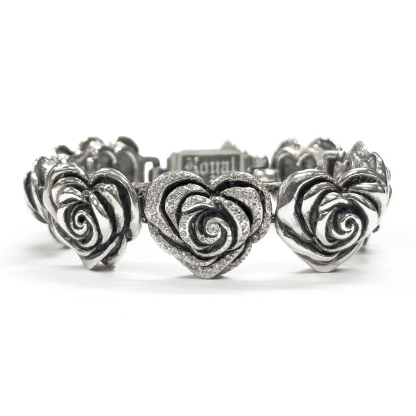 HEART ROSE LINKS BRACELET w/ PAVÉ CZ ON CENTER HEART
