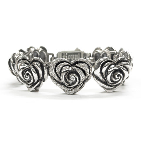 HEART ROSE LINKS BRACELET w/ PAVÉ CZ ON CENTER HEART