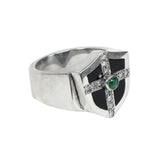 DIRTY HARRY RING w/ONYX, DIAMOND CROSS & EMERALD