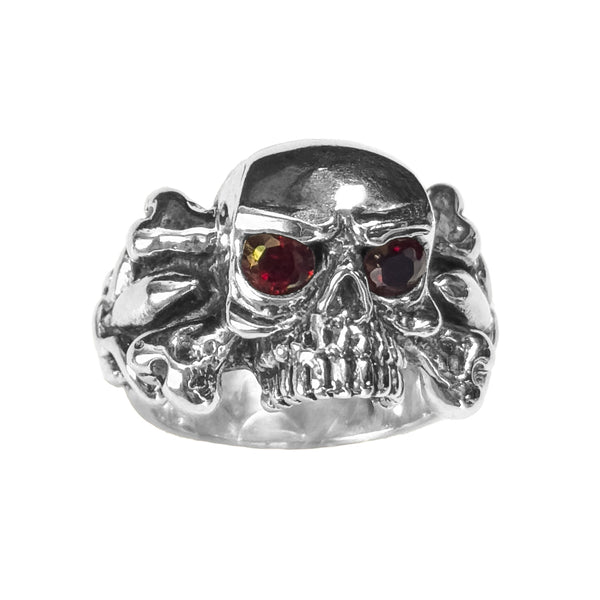 FLEUR-DE-LYS SKULL RING w/ CZ EYES