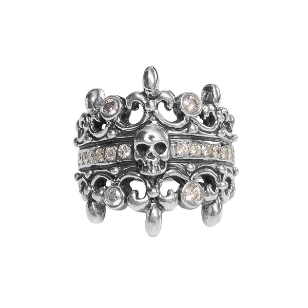DOUBLE TIARA RING w/ SKULL & DIAMONDS