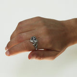 SMALL HEART ROSE RING w/ PAVÉ CZs