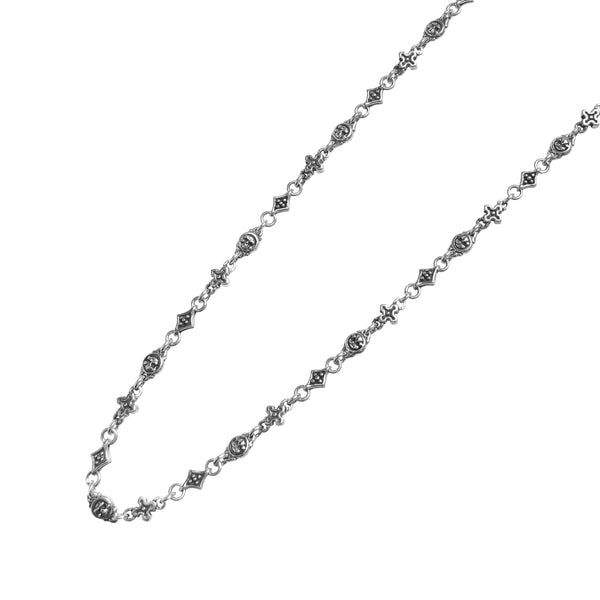 DIAMOND, SKULL BEAD & TINY CROSS CHAIN