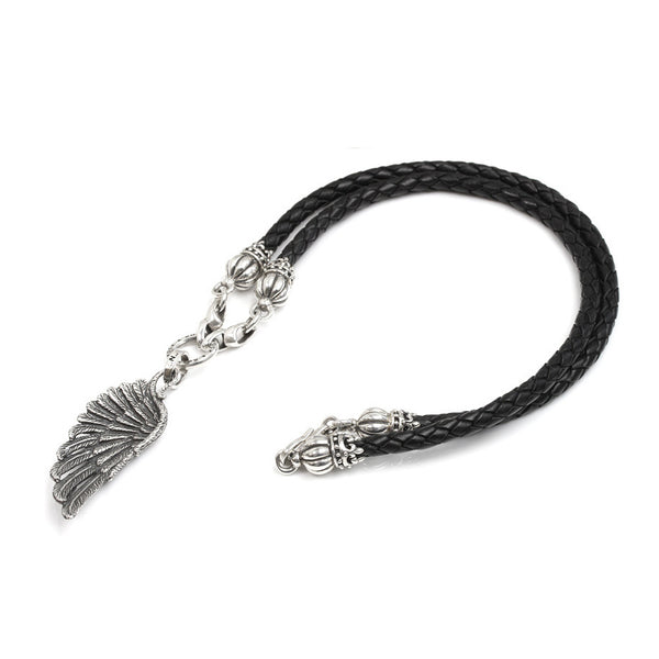 WING PENDANT ON LEATHER NECKLACE