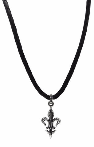 LEATHER NECKLACE w/ REGAL FLEUR DES LIS