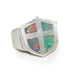 SERPICO SHIELD AND CROSS RING w/ OPAL
