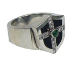 DIRTY HARRY RING w/ONYX, DIAMOND CROSS & EMERALD