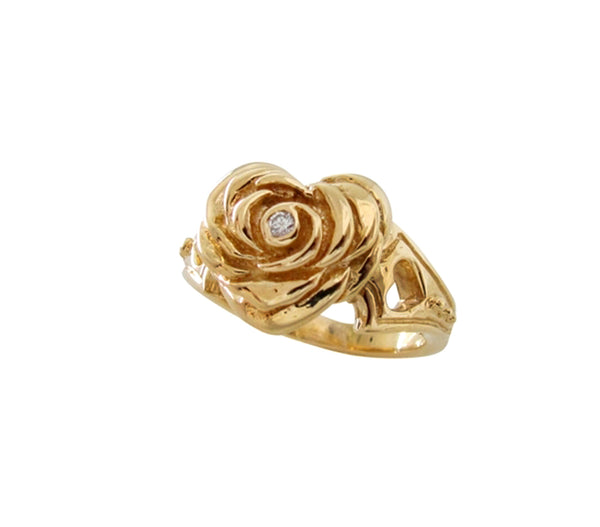 SMALL HEART ROSE RING w/ DIAMOND