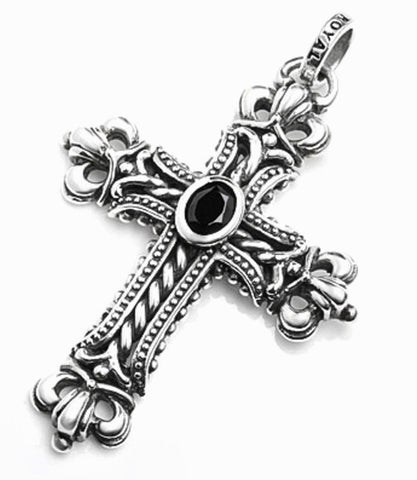 CORONATION CROSS PENDANT w/ CROWNS & ONYX