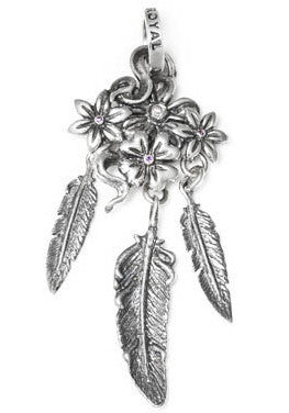 CACTUS BLOSSOM PENDANT w/ CZ & FEATHERS 4, 6, 8