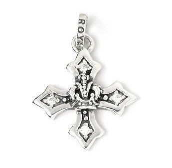 MEDIUM HARMONY CROSS PENDANT w/ CROWN & SIDE CZS