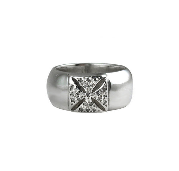 SR01-2PD Plain Wide Band with Cross and Pave Diamonds