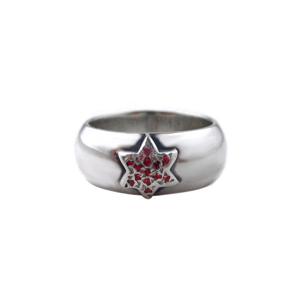 SR01-1RS Plain Wide Band with Star and Pave Rubies or Sapphires