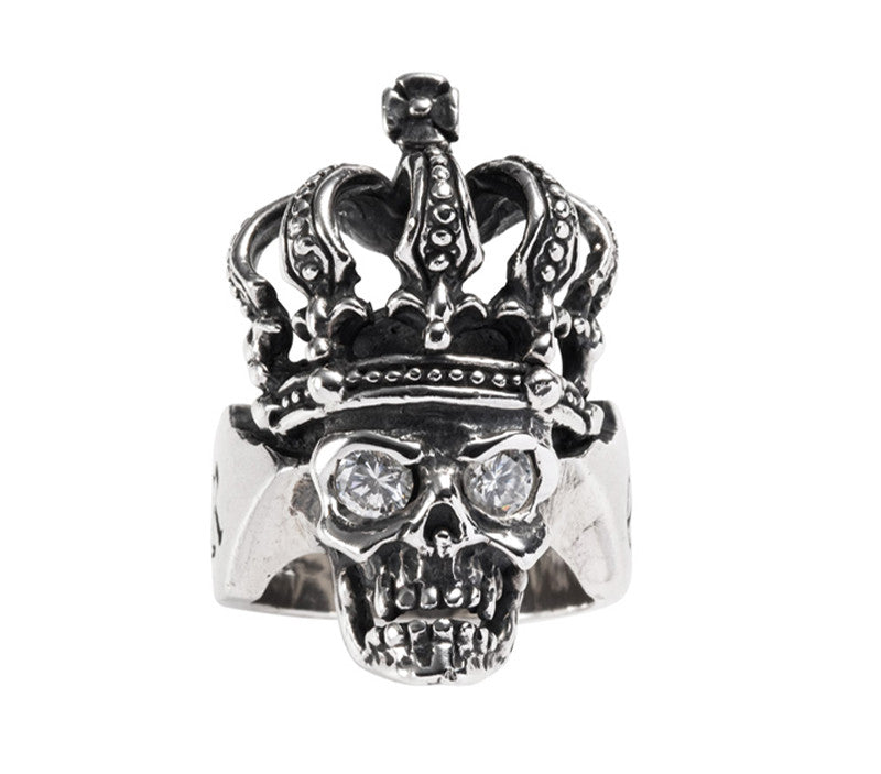 RO KING SKULL w/ CROWN & CZ EYES RING