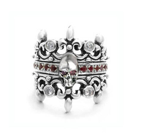 DOUBLE TIARA RING w/ SKULL w/ DIAMOND & RUBIES OR SAPPHIRES AND RUBY OR SAPPHIRE EYES