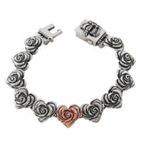 SMALL HEART ROSE LINKS BRACELET w/ CROWN BOX w/ 14K PINK GOLD HEART w/ 1 DIAMOND