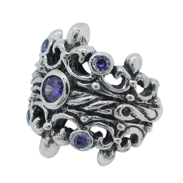 DOUBLE TIARA RIBBON BAND RING W/ CENTER STONE