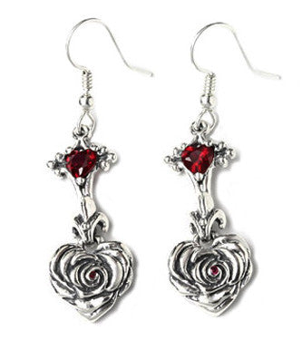 SMALL HEART ROSE FDL DROP EARRING