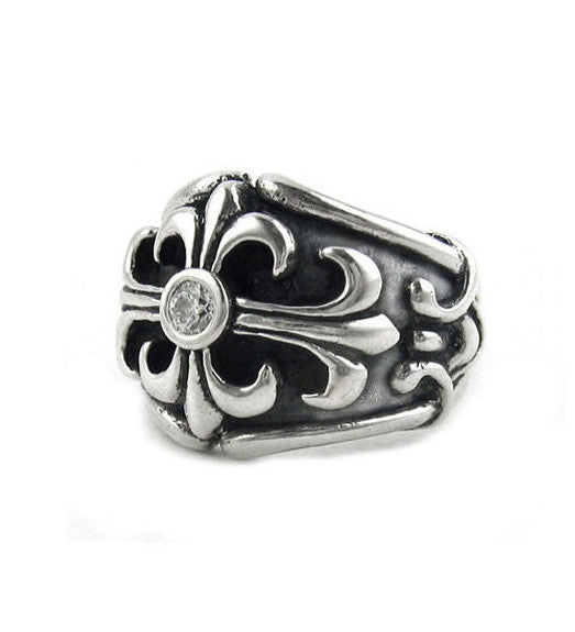 FLEUR-DE-LYS KEEPER RING w/ CZ
