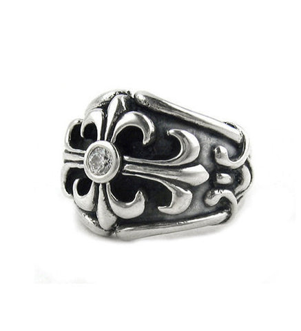 FLEUR-DE-LYS KEEPER RING w/ CZ