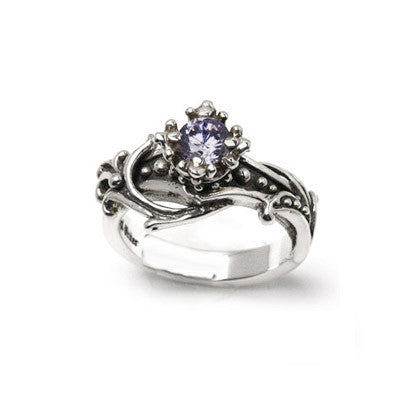 FIONA CROWN SOLITAIRE RING w/ VINES & CZ
