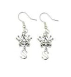 SE97 Crown Hook Earrings with Letter and Cubic Zirconium