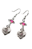 SMALL HEART ROSE FDL DROP EARRING