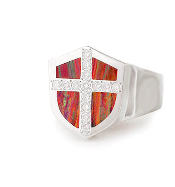 MONTANA ICE SHIELD RING w/ OPAL and DIAMOND CROSS